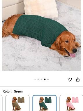 Dog Sweater for Large Dogs, Long Sleeve, Size XL, Green
Stretchy cable knit